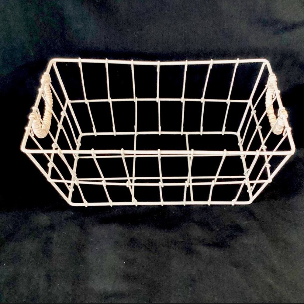 White Wire Storage Basket w/ Macrame Handles
